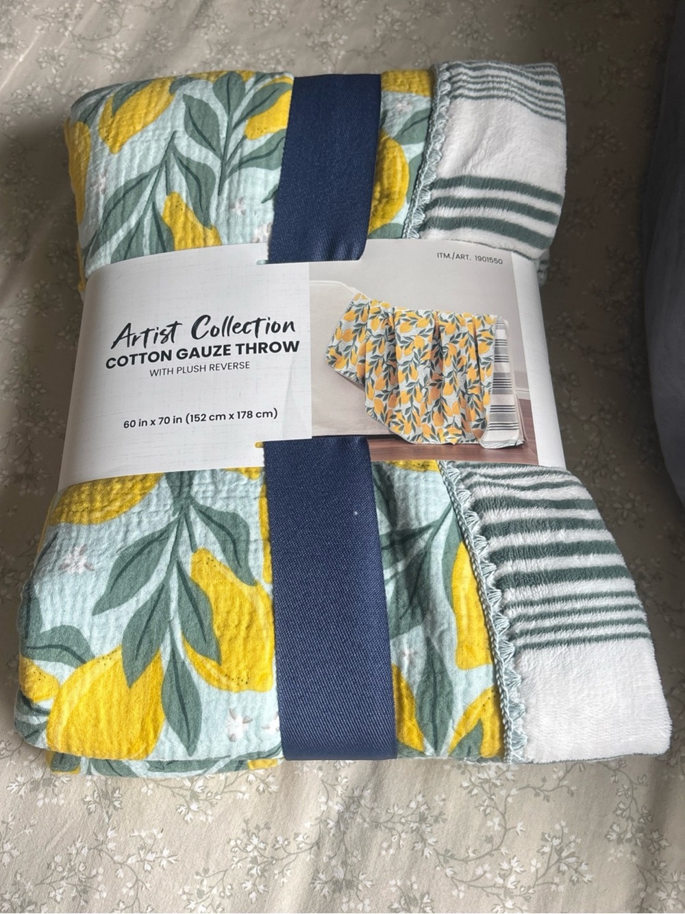 Artist Collection Cotton Gauze Throw W/ Plush Reverse 60" X 70" Lemon NWT
